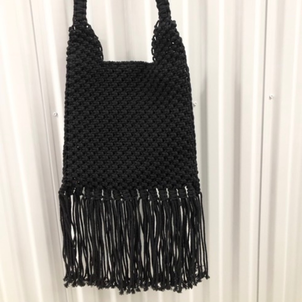 New Boho Knitted Crossbody Bag w Tassels, M